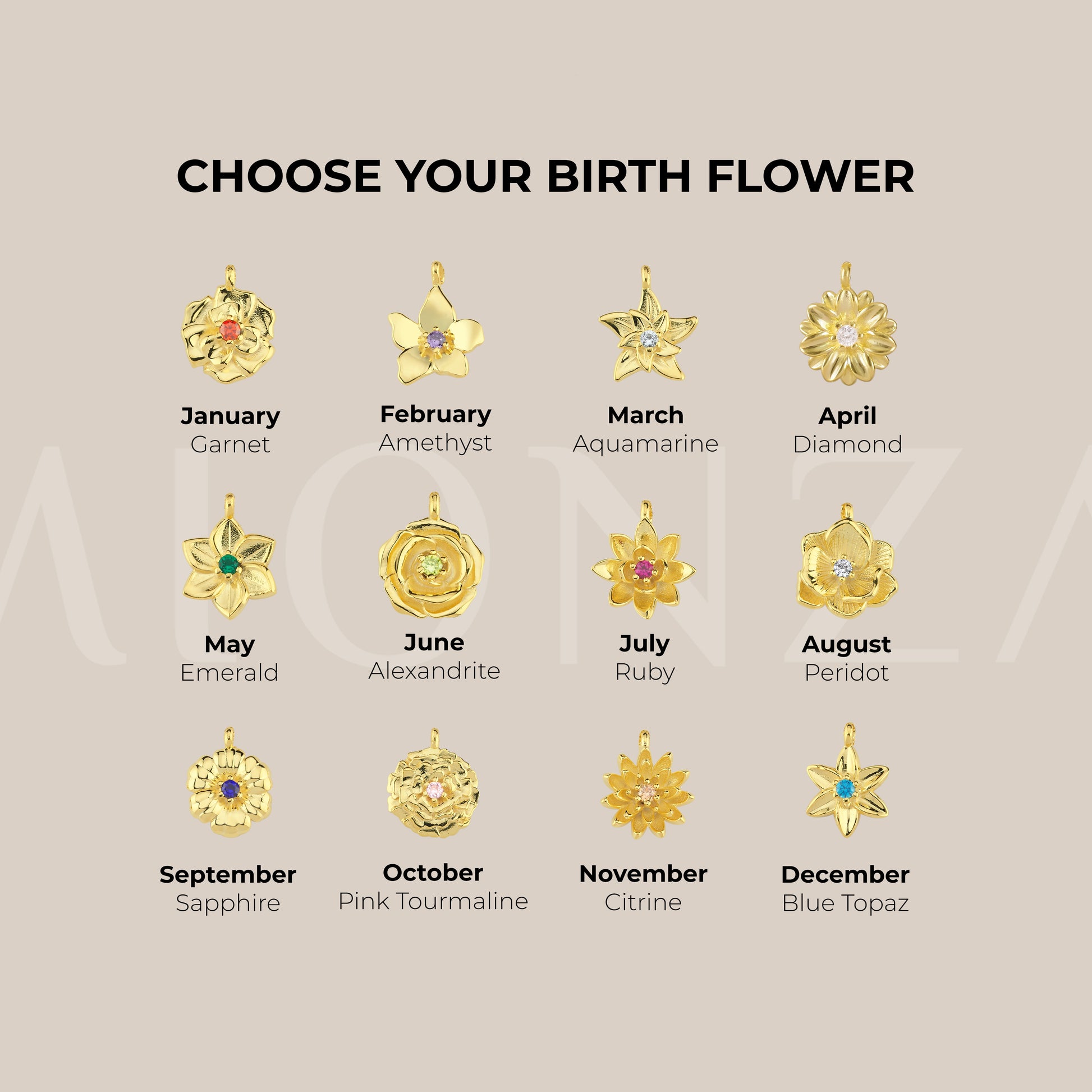 Birth Stone Flower Necklace | 18K Gold Vermeil