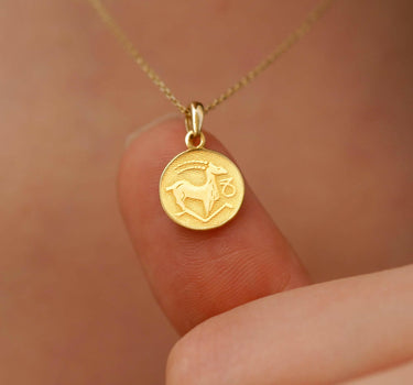 Capricorn Zodiac Necklace | 14K Solid Gold - Mionza Jewelry-astrology necklace, birthday gift, capricorn necklace, capricorn pendant, capricorn zodiac, celestial necklace, custom necklace, disc zodiac necklace, gift for her, gold coin necklace, gold zodiac necklace, zodiac necklace, zodiac pendant
