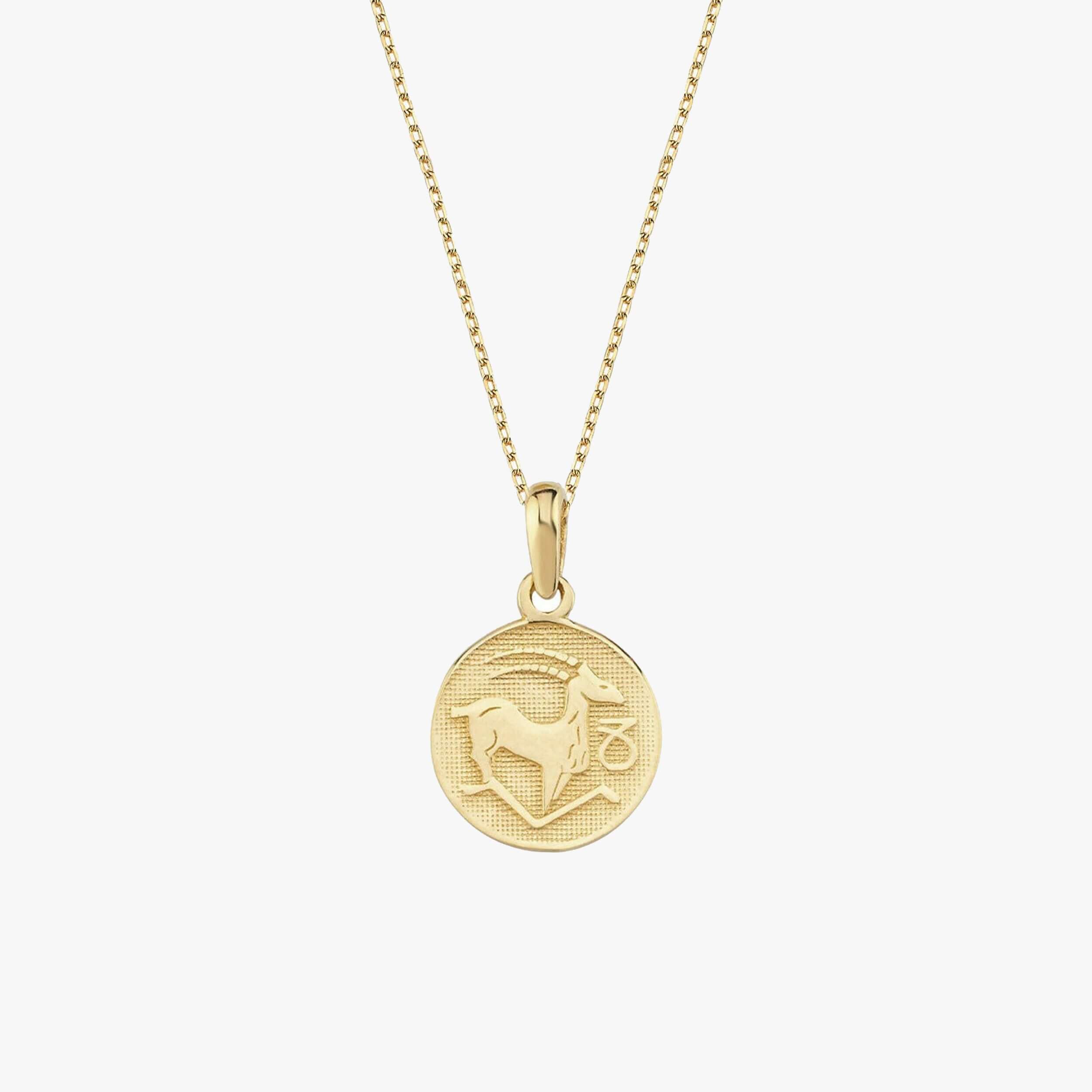 Capricorn Zodiac Necklace | 14K Solid Gold - Mionza Jewelry-astrology necklace, birthday gift, capricorn necklace, capricorn pendant, capricorn zodiac, celestial necklace, custom necklace, disc zodiac necklace, gift for her, gold coin necklace, gold zodiac necklace, zodiac necklace, zodiac pendant
