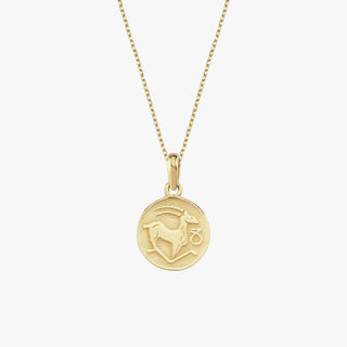 Capricorn Zodiac Necklace | 14K Solid Gold - Mionza Jewelry-astrology necklace, birthday gift, capricorn necklace, capricorn pendant, capricorn zodiac, celestial necklace, custom necklace, disc zodiac necklace, gift for her, gold coin necklace, gold zodiac necklace, zodiac necklace, zodiac pendant