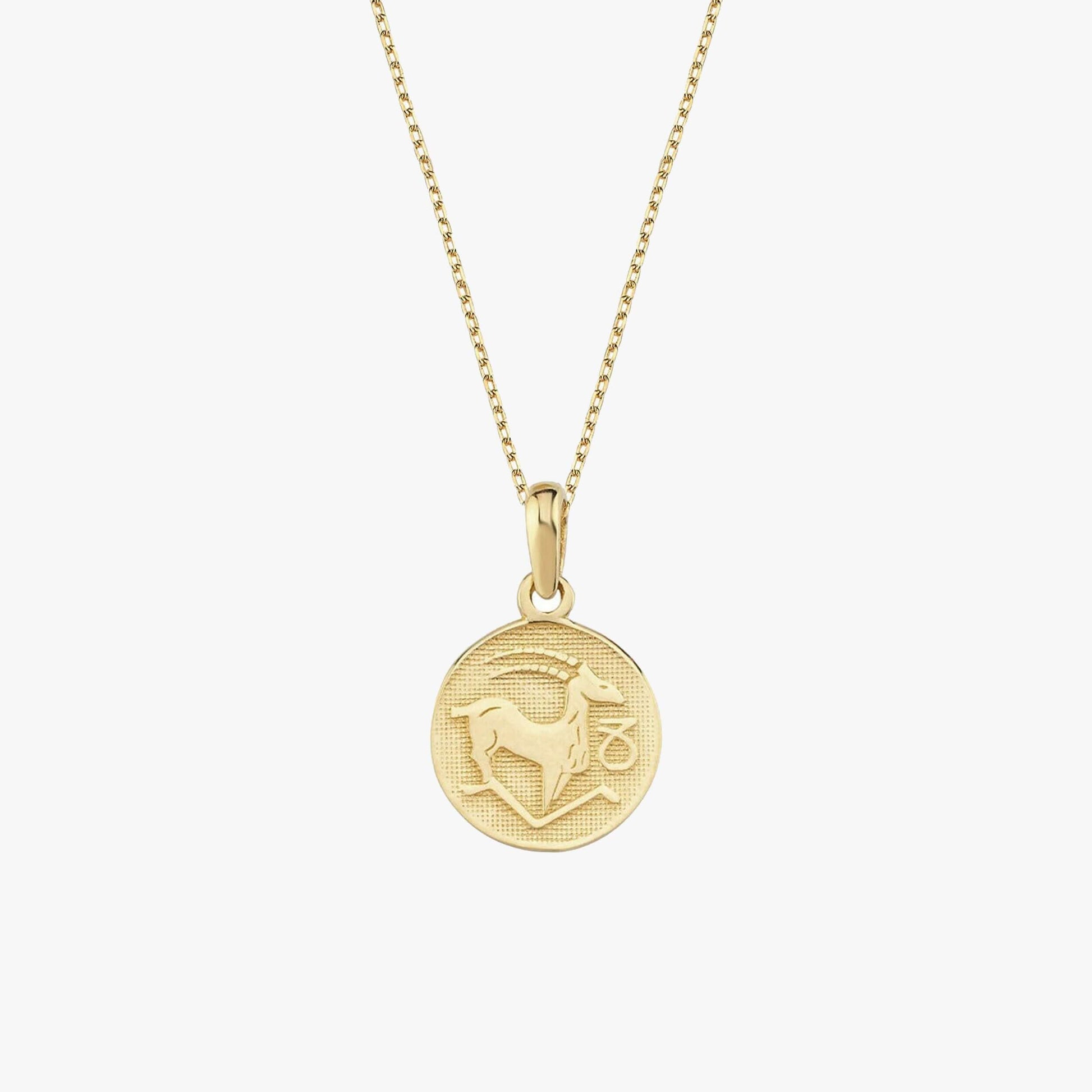 Capricorn Zodiac Necklace | 14K Solid Gold - Mionza Jewelry-astrology necklace, birthday gift, capricorn necklace, capricorn pendant, capricorn zodiac, celestial necklace, custom necklace, disc zodiac necklace, gift for her, gold coin necklace, gold zodiac necklace, zodiac necklace, zodiac pendant