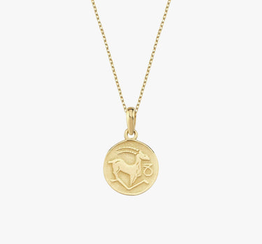 Capricorn Zodiac Necklace | 14K Solid Gold - Mionza Jewelry-astrology necklace, birthday gift, capricorn necklace, capricorn pendant, capricorn zodiac, celestial necklace, custom necklace, disc zodiac necklace, gift for her, gold coin necklace, gold zodiac necklace, zodiac necklace, zodiac pendant