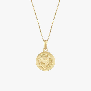 Capricorn Zodiac Necklace | 14K Solid Gold - Mionza Jewelry-astrology necklace, birthday gift, capricorn necklace, capricorn pendant, capricorn zodiac, celestial necklace, custom necklace, disc zodiac necklace, gift for her, gold coin necklace, gold zodiac necklace, zodiac necklace, zodiac pendant