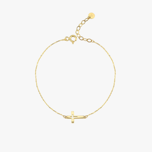 Christian Sideways Cross Bracelet | 14K Solid Gold