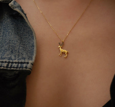 Christmas Deer Necklace | 14K Solid Gold