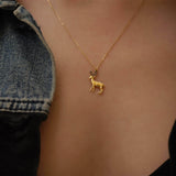 Christmas Deer Necklace | 14K Solid Gold - Mionza Jewelry-14k solid gold, animal lover gift, christmas deer, christmas gift for, deer animal charm, deer antler necklace, gift for her, gold animal charm, graduation gift, kids necklace, minimalist gift, solid gold deer, solid gold pendant