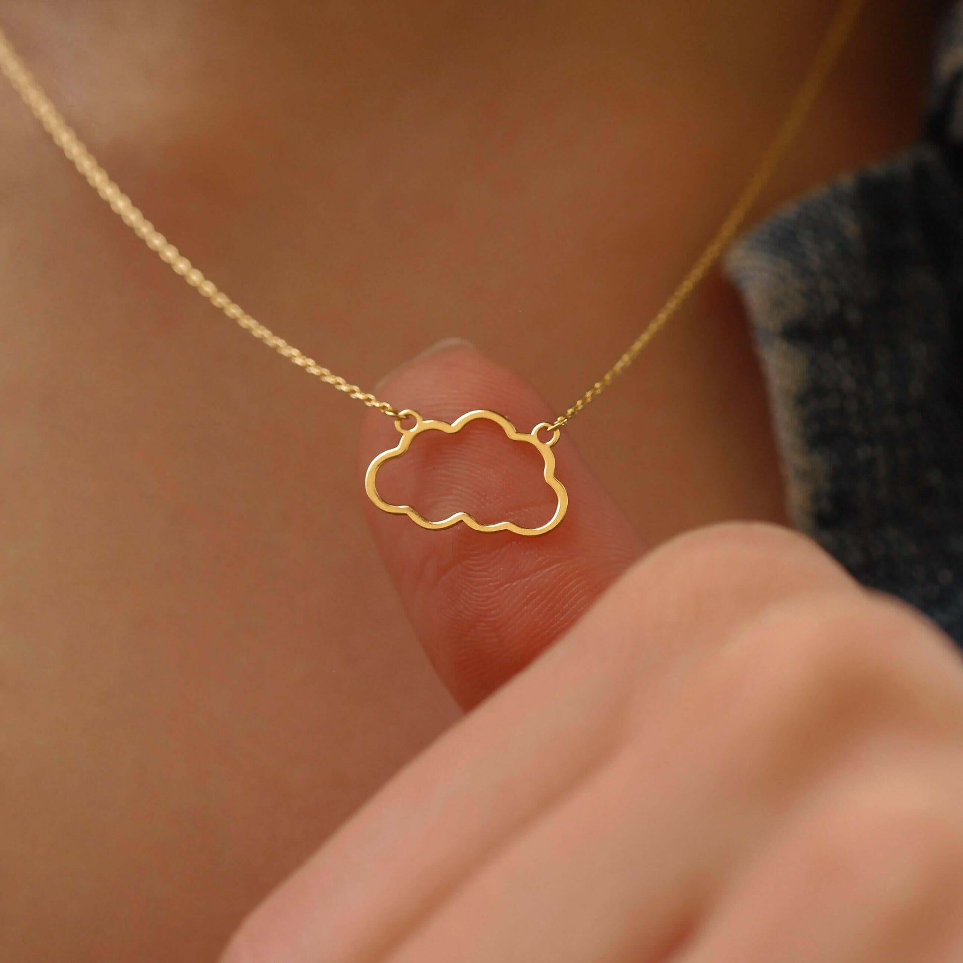 Cloud Necklace | 14K Solid Gold - Mionza Jewelry-16th birthday gift, 1st anniversary gift, celestial jewelry, celestial necklace, Christmas Gift, cloud jewelry, cloud necklace, cloud pendant, gift for girl, gift for women, minimalist necklace, rain cloud necklace