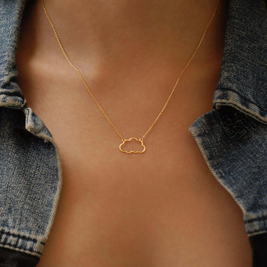 Cloud Necklace | 14K Solid Gold - Mionza Jewelry-16th birthday gift, 1st anniversary gift, celestial jewelry, celestial necklace, Christmas Gift, cloud jewelry, cloud necklace, cloud pendant, gift for girl, gift for women, minimalist necklace, rain cloud necklace