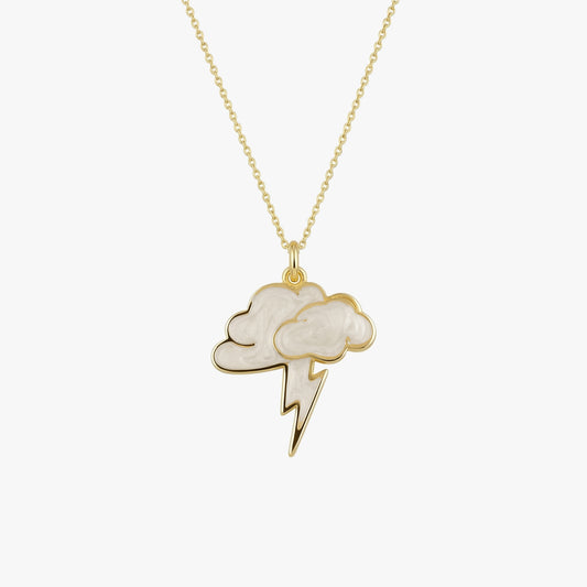 Cloud and Lightning Bolt Pendant | 14K Gold Vermeil