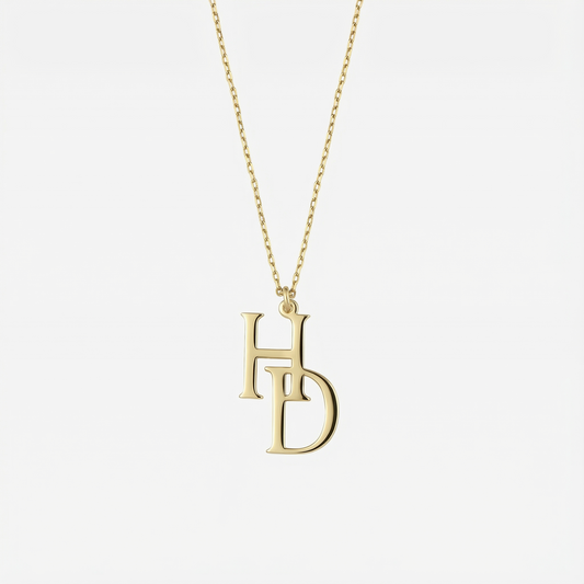 Couples Initial Necklace | 14K Solid Gold