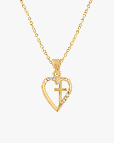 Heart And Cross Necklace | 18K Gold Vermeil - Mionza Jewelry-18k solid gold, Christian Gift, cross necklace, cross pendant, crucifix necklace, gift for her, gold cross necklace, heart jewelry, heart necklace, heart pendant, non tarnish necklace, religious gift, small heart necklace