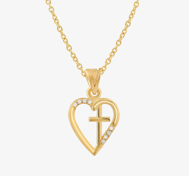 Heart And Cross Necklace | 18K Gold Vermeil - Mionza Jewelry-18k solid gold, Christian Gift, cross necklace, cross pendant, crucifix necklace, gift for her, gold cross necklace, heart jewelry, heart necklace, heart pendant, non tarnish necklace, religious gift, small heart necklace