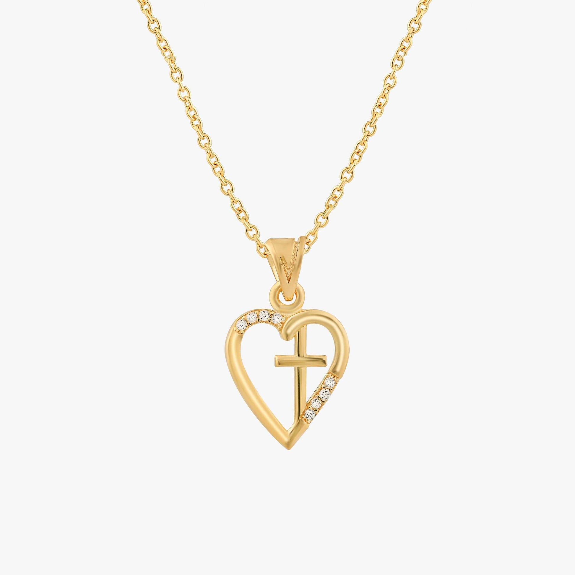 Heart And Cross Necklace | 18K Gold Vermeil - Mionza Jewelry-18k solid gold, Christian Gift, cross necklace, cross pendant, crucifix necklace, gift for her, gold cross necklace, heart jewelry, heart necklace, heart pendant, non tarnish necklace, religious gift, small heart necklace