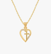 Heart And Cross Necklace | 18K Gold Vermeil - Mionza Jewelry-18k solid gold, Christian Gift, cross necklace, cross pendant, crucifix necklace, gift for her, gold cross necklace, heart jewelry, heart necklace, heart pendant, non tarnish necklace, religious gift, small heart necklace