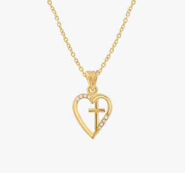 Heart And Cross Necklace | 18K Gold Vermeil - Mionza Jewelry-18k solid gold, Christian Gift, cross necklace, cross pendant, crucifix necklace, gift for her, gold cross necklace, heart jewelry, heart necklace, heart pendant, non tarnish necklace, religious gift, small heart necklace