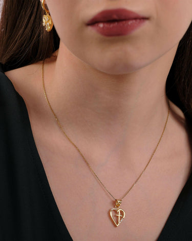 Heart And Cross Necklace | 18K Gold Vermeil - Mionza Jewelry-18k solid gold, Christian Gift, cross necklace, cross pendant, crucifix necklace, gift for her, gold cross necklace, heart jewelry, heart necklace, heart pendant, non tarnish necklace, religious gift, small heart necklace