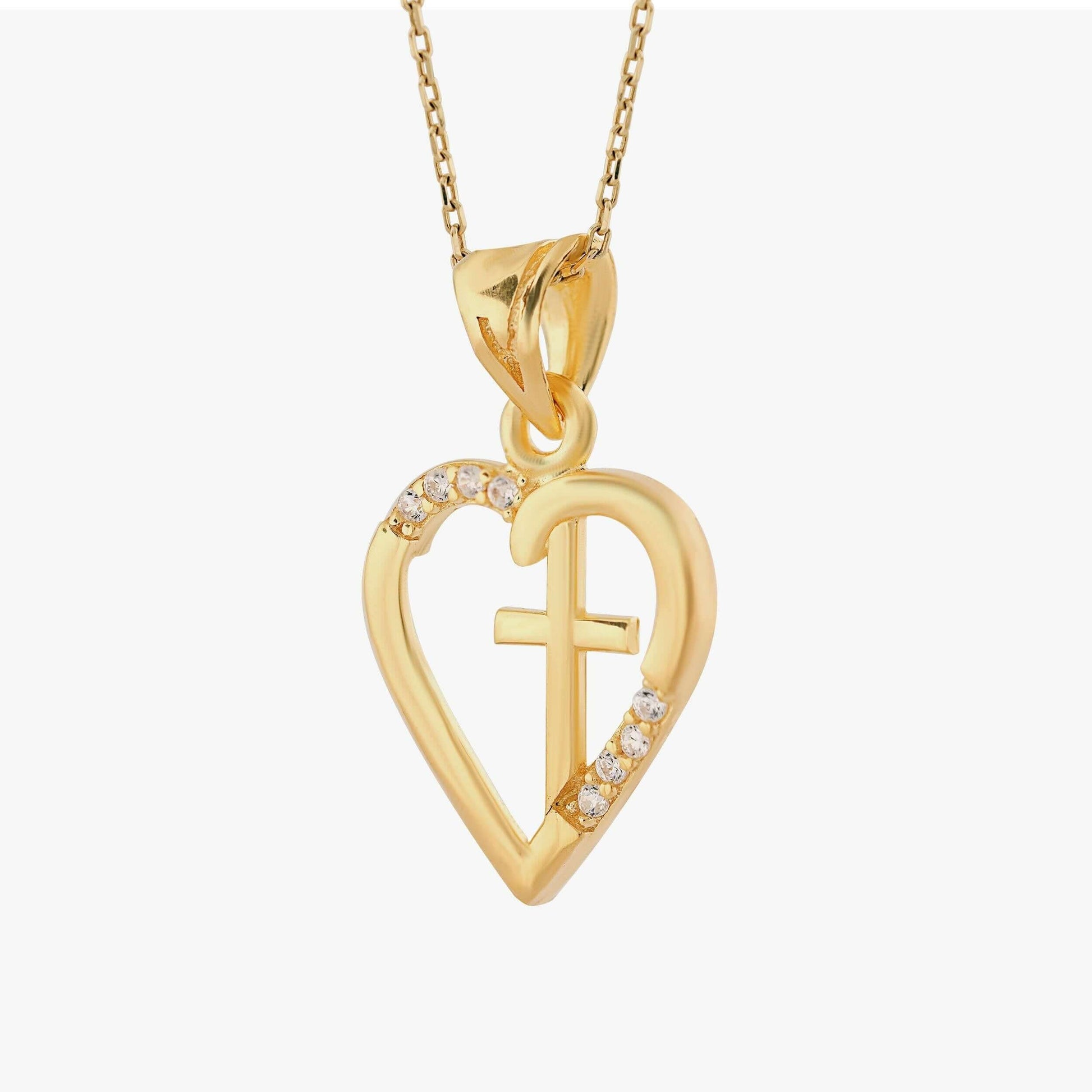 Heart And Cross Necklace | 18K Gold Vermeil - Mionza Jewelry-18k solid gold, Christian Gift, cross necklace, cross pendant, crucifix necklace, gift for her, gold cross necklace, heart jewelry, heart necklace, heart pendant, non tarnish necklace, religious gift, small heart necklace