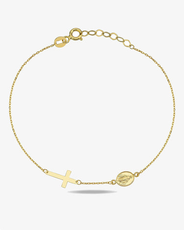 Miraculuos Medal Bracelet | 14K Solid Gold - Mionza Jewelry-bracelet rosary, bracelet with cross, Confirmation Gifts, Cross Bracelet, cross bracelet women, cross charm bracelet, Gift for Girls, Gold Cross Bracelet, gold rosary bracelet, rosary bead bracelet, rosary bracelet, rosary bracelets, sideways cross wrist