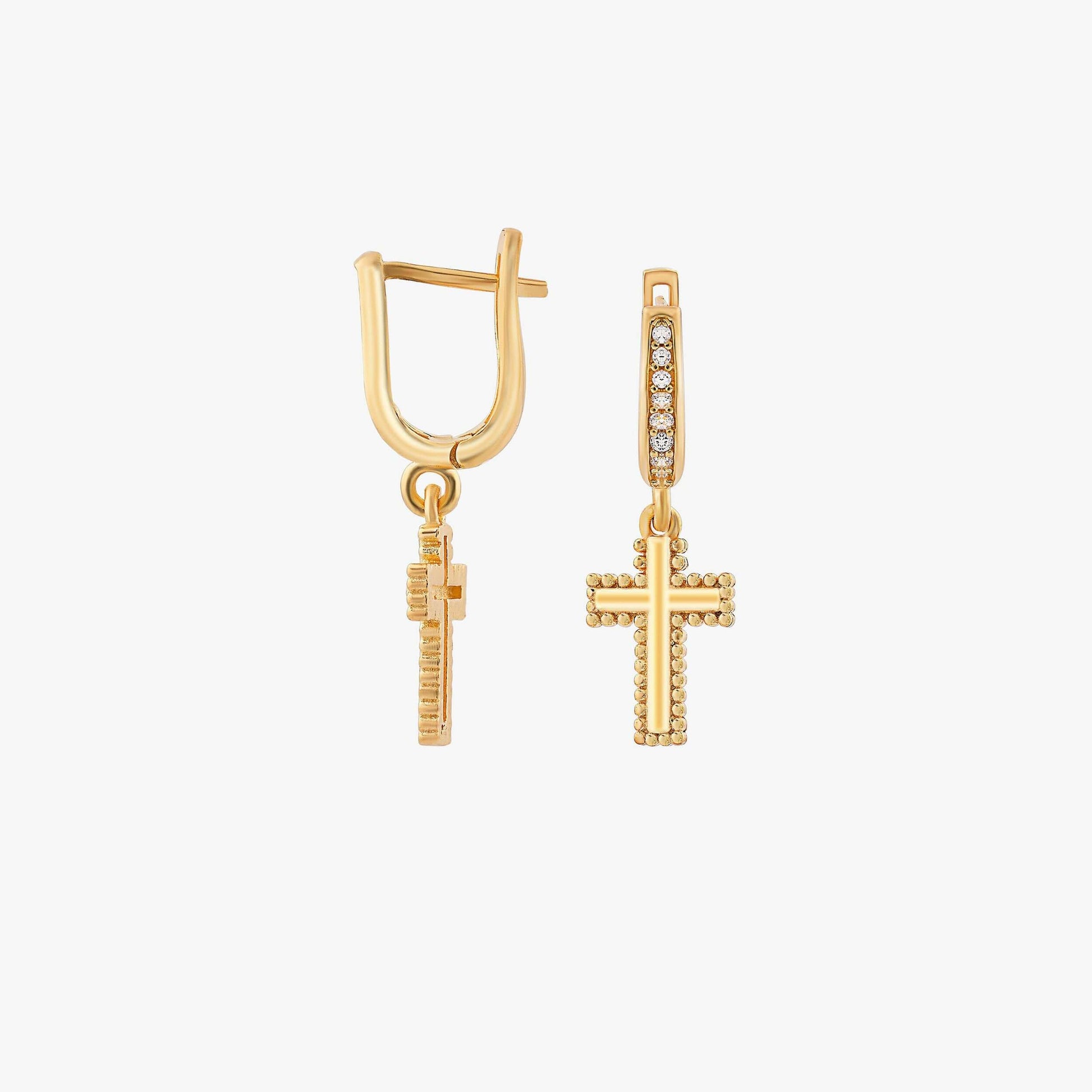 Cross Hoop Earrings | 18K Gold Vermeil - Mionza Jewelry-14k solid gold, 18k solid gold, birthday gift, cross earrings, cross hoop earrings, cross jewelry, crucifix jewelry, dangle hoop earrings, gift for women, huggie hoop earrings, non tarnish earrings, religious jewelry, small hoop earrings