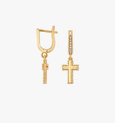 Cross Hoop Earrings | 18K Gold Vermeil - Mionza Jewelry-14k solid gold, 18k solid gold, birthday gift, cross earrings, cross hoop earrings, cross jewelry, crucifix jewelry, dangle hoop earrings, gift for women, huggie hoop earrings, non tarnish earrings, religious jewelry, small hoop earrings