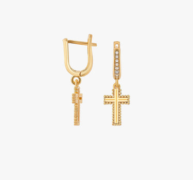 Cross Hoop Earrings | 18K Gold Vermeil - Mionza Jewelry-14k solid gold, 18k solid gold, birthday gift, cross earrings, cross hoop earrings, cross jewelry, crucifix jewelry, dangle hoop earrings, gift for women, huggie hoop earrings, non tarnish earrings, religious jewelry, small hoop earrings