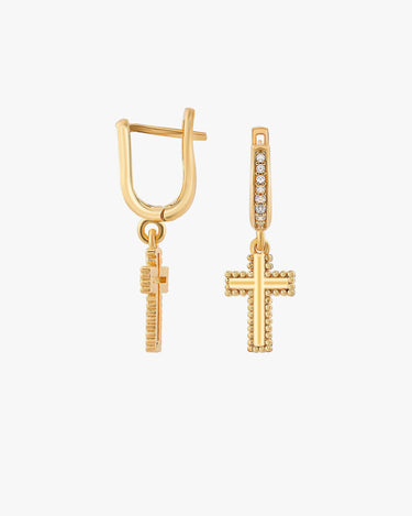 Cross Hoop Earrings | 18K Gold Vermeil - Mionza Jewelry-14k solid gold, 18k solid gold, birthday gift, cross earrings, cross hoop earrings, cross jewelry, crucifix jewelry, dangle hoop earrings, gift for women, huggie hoop earrings, non tarnish earrings, religious jewelry, small hoop earrings