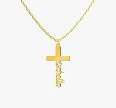 Cross Name Necklace | 14K Solid Gold Mionza