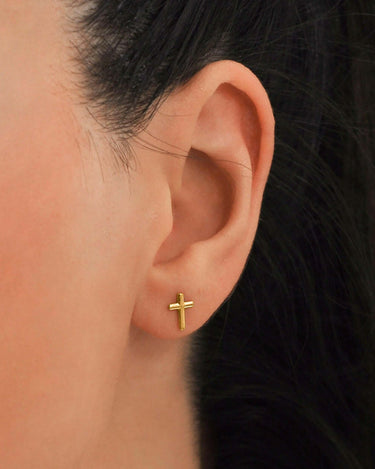 Cross Stud Earrings | 14K Solid Gold - Mionza Jewelry-Christian Earrings, Cross Earrings, Cross Stud Earrings, Gift for Women, Gold Cross Earrings, Gold Cross Studs, Gold Stud Earrings, Religious Jewelry, Second Hole Earrings, Small Stud Earrings, Sweet Cross Earrings, Tiny Cross Earrings