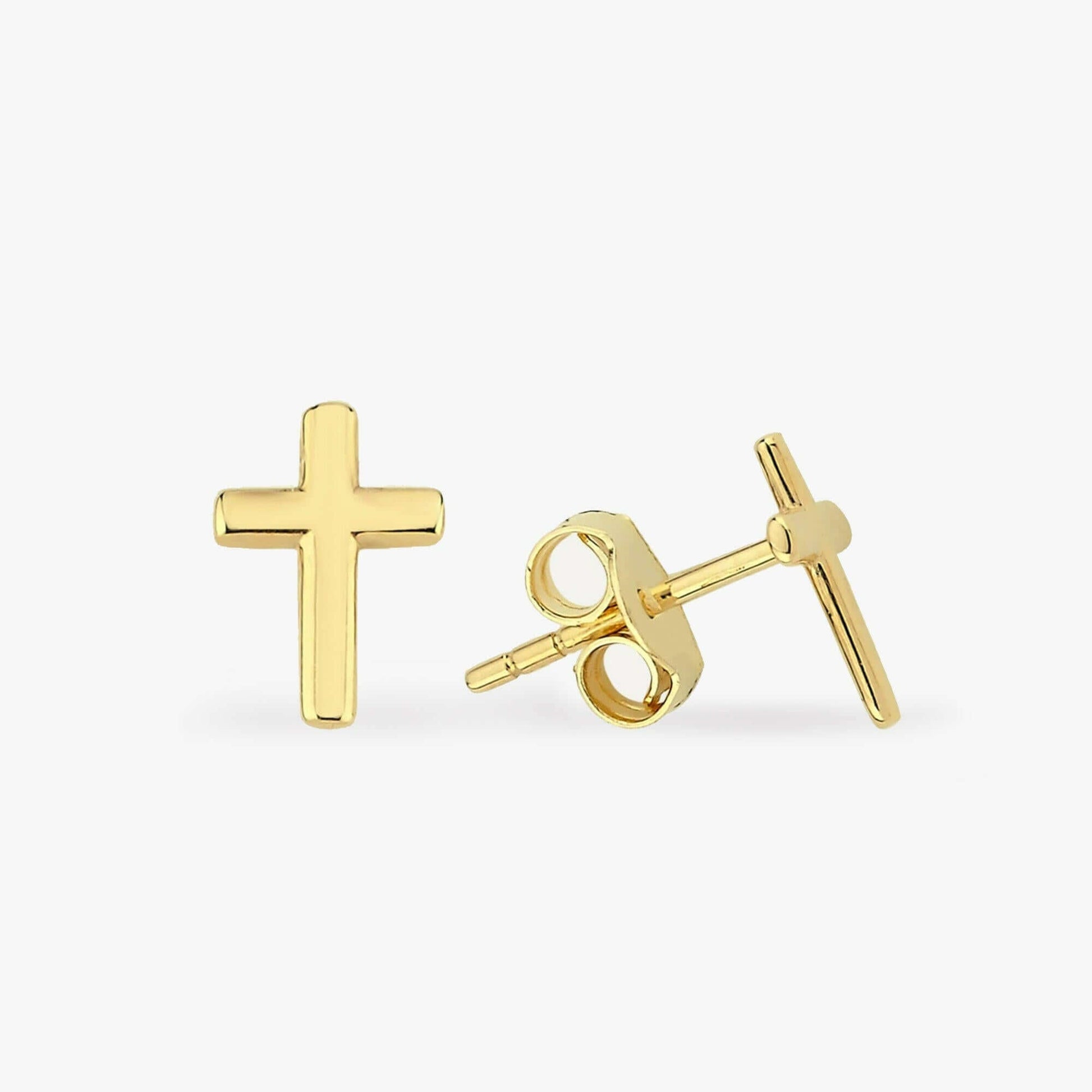 Cross Stud Earrings | 14K Solid Gold - Mionza Jewelry-Christian Earrings, Cross Earrings, Cross Stud Earrings, Gift for Women, Gold Cross Earrings, Gold Cross Studs, Gold Stud Earrings, Religious Jewelry, Second Hole Earrings, Small Stud Earrings, Sweet Cross Earrings, Tiny Cross Earrings