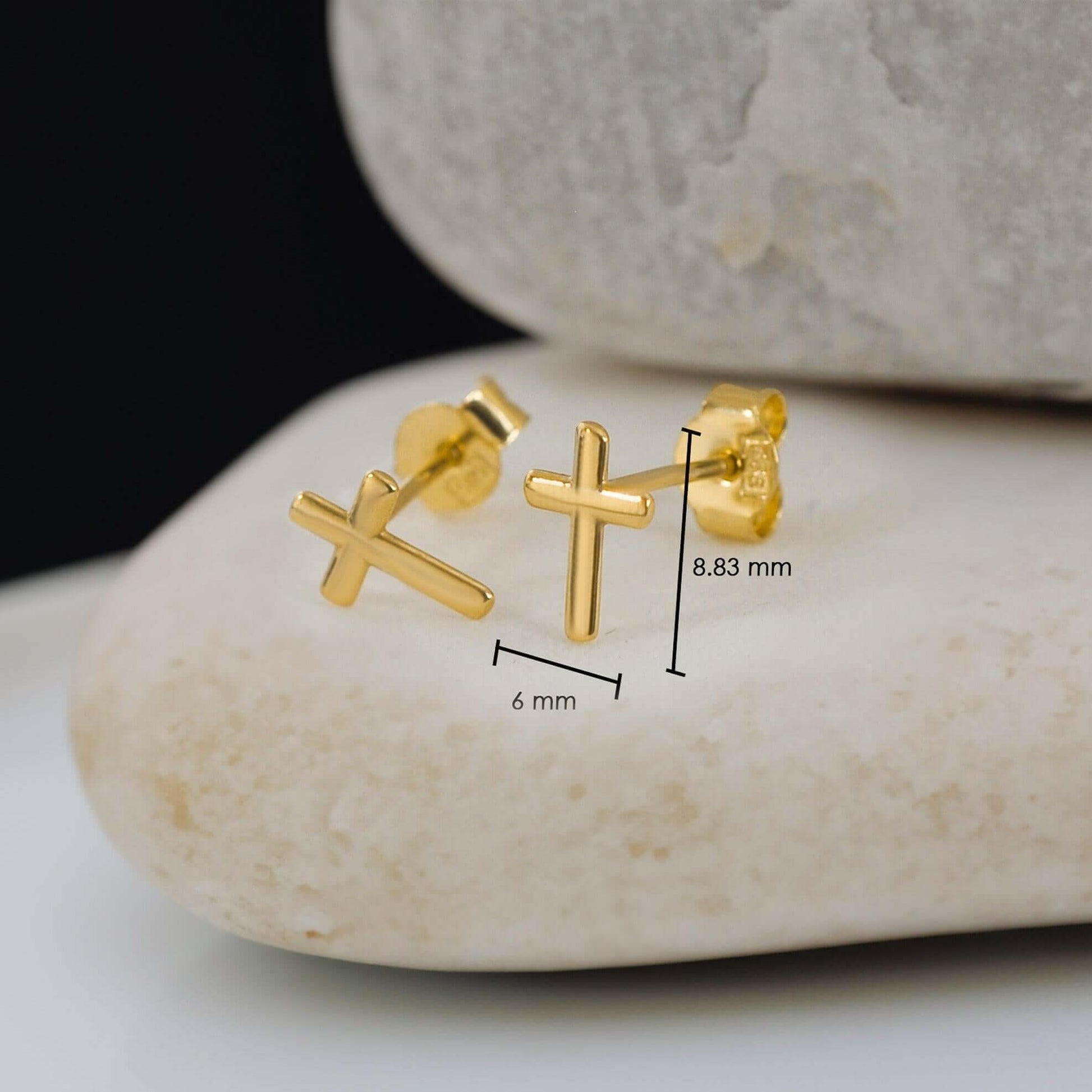 Cross Stud Earrings | 14K Solid Gold - Mionza Jewelry-Christian Earrings, Cross Earrings, Cross Stud Earrings, Gift for Women, Gold Cross Earrings, Gold Cross Studs, Gold Stud Earrings, Religious Jewelry, Second Hole Earrings, Small Stud Earrings, Sweet Cross Earrings, Tiny Cross Earrings