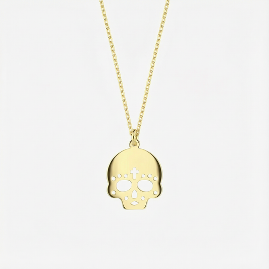 Cross Skull Necklace | 14K Solid Gold