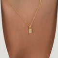 Cubic Zirconia Baguette Cut Necklace | 14K Solid Gold - Mionza Jewelry-14k diamond necklace, 14k gold necklace, Baguette choker, Baguette pendant, Diamond baguette, Diamond choker, Diamond pendant, emerald cut necklace, Gold necklace women, Real gold necklace, Rectangle baguette, solitaire necklace, White gold necklace