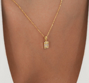 Cubic Zirconia Baguette Cut Necklace | 14K Solid Gold