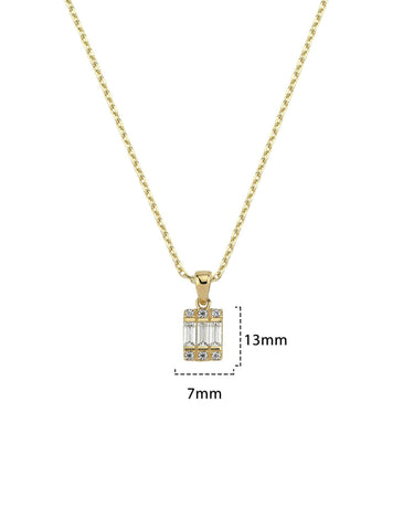 Cubic Zirconia Baguette Cut Necklace | 14K Solid Gold - Mionza Jewelry-14k diamond necklace, 14k gold necklace, Baguette choker, Baguette pendant, Diamond baguette, Diamond choker, Diamond pendant, emerald cut necklace, Gold necklace women, Real gold necklace, Rectangle baguette, solitaire necklace, White gold necklace