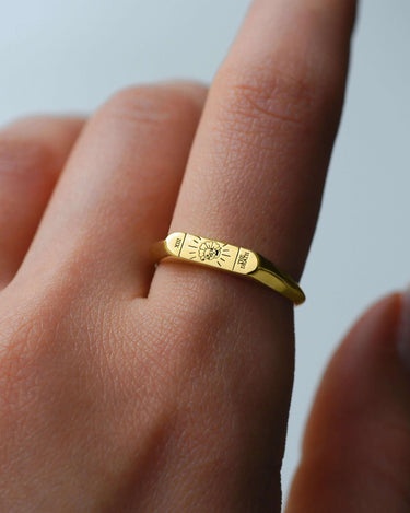 Custom Tarot Card Ring | 14K Solid Gold - Mionza Jewelry-astrology ring, custom engraved ring, engraved ring, personalized ring, signet ring, tarot card box, tarot card jewelry, tarot card ring, tarot cards, tarot jewelry, tarot ring, the sun tarot ring, witch ring