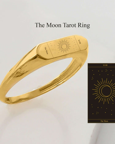 Custom Tarot Card Ring | 14K Solid Gold - Mionza Jewelry-astrology ring, custom engraved ring, engraved ring, personalized ring, signet ring, tarot card box, tarot card jewelry, tarot card ring, tarot cards, tarot jewelry, tarot ring, the sun tarot ring, witch ring