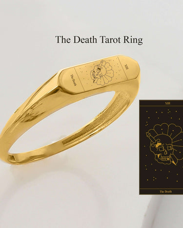 Custom Tarot Card Ring | 14K Solid Gold - Mionza Jewelry-astrology ring, custom engraved ring, engraved ring, personalized ring, signet ring, tarot card box, tarot card jewelry, tarot card ring, tarot cards, tarot jewelry, tarot ring, the sun tarot ring, witch ring