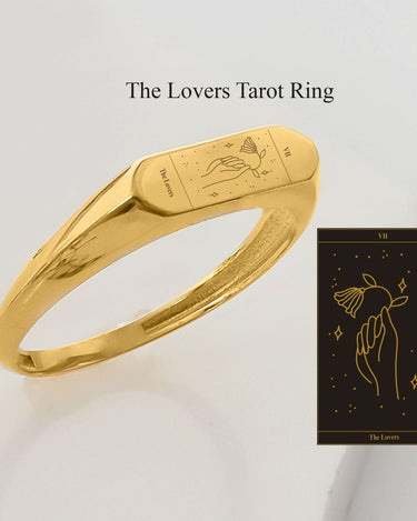 Custom Tarot Card Ring | 14K Solid Gold - Mionza Jewelry-astrology ring, custom engraved ring, engraved ring, personalized ring, signet ring, tarot card box, tarot card jewelry, tarot card ring, tarot cards, tarot jewelry, tarot ring, the sun tarot ring, witch ring