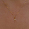 Tiny Cross Necklace | 14K Solid Gold - Mionza Jewelry-1 year old girl gift, Baby Girl Cross, Baptism Gift for Her, Christening Gifts, Christian Necklace, Confirmation Gift, Cross Name Necklace, Cross Necklace Gold, Gift Cross Necklace, Name Cross Necklace, Old English Cross, small cross necklace, Tiny Cross Necklace