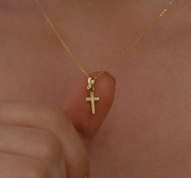 Dainty Cross Necklace | 14K Solid Gold Mionza