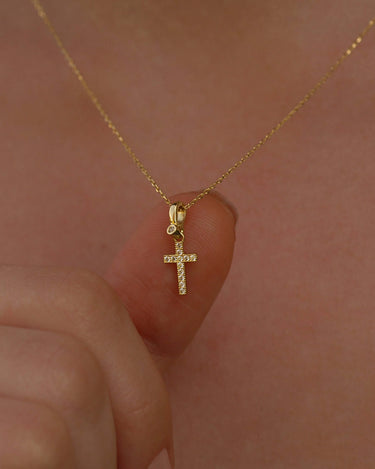 Tiny Cross Necklace | 14K Solid Gold - Mionza Jewelry-1 year old girl gift, Baby Girl Cross, Baptism Gift for Her, Christening Gifts, Christian Necklace, Confirmation Gift, Cross Name Necklace, Cross Necklace Gold, Gift Cross Necklace, Name Cross Necklace, Old English Cross, small cross necklace, Tiny Cross Necklace