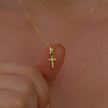 Tiny Cross Necklace | 14K Solid Gold - Mionza Jewelry-1 year old girl gift, Baby Girl Cross, Baptism Gift for Her, Christening Gifts, Christian Necklace, Confirmation Gift, Cross Name Necklace, Cross Necklace Gold, Gift Cross Necklace, Name Cross Necklace, Old English Cross, small cross necklace, Tiny Cross Necklace