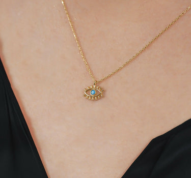 Dainty Evil Eye Necklace | 14K Solid Gold Mionza