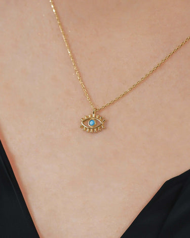 Gold Evil Eye Necklace | 14K Solid Gold - Mionza Jewelry-Chocker Necklace, Evil Eye Charm, Evil Eye Jewelry, Evil Eye Necklace, Evil Eye Pendant, Eye Shaped Necklace, Gold Evil Eye, gold evil eye necklace, Hamsa Necklace, Nazar Necklace, Protection Necklace, Tiny Evil Eye, Turkish Evil Eye