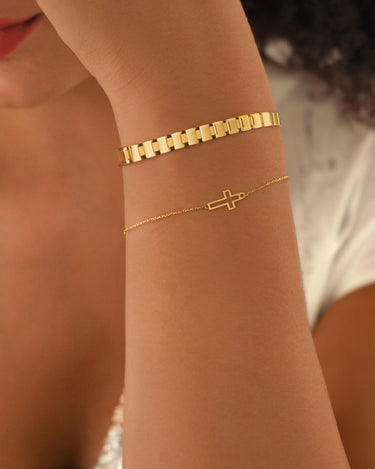 Cross Bracelets for Women | 14K Solid Gold - Mionza Jewelry-14k Gold Bracelet, baby baptism gift, baptisim gift girl, baptism gift boy, Charm cross bracelet, Cross bracelet, cross sideways, Crucifix Bracelets, first birthday gift, Gift for son, gold cross bracelet, Gold Dainty Bracelet, tiny cross, Tiny Cross Bracelet