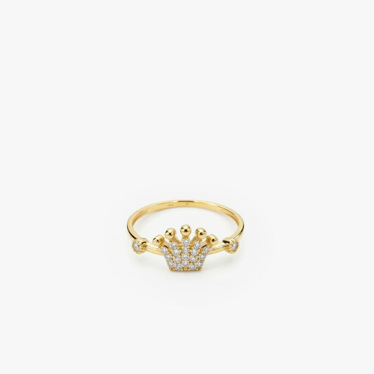 Dainty Pave Crown Ring | 14K Solid Gold