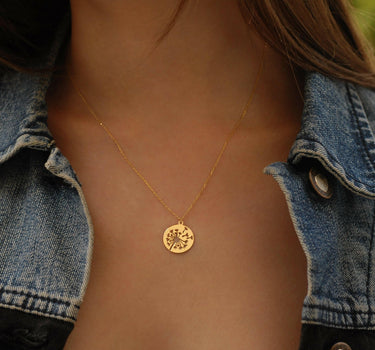 Dandelion Necklace | 14K Solid Gold - Mionza Jewelry-botanical necklace, dandelion gift, dandelion jewelry, dandelion necklace, dandelion pendant, floral necklace, flower necklace, gift for bestfriend, gifts for women, gold dandelion necklace, new mom necklace, summer necklace, wildflower necklace, wish necklace