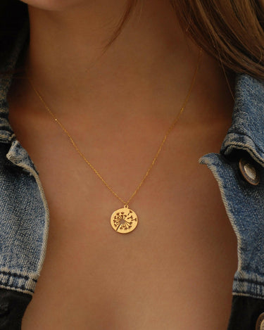 Dandelion Necklace | 14K Solid Gold - Mionza Jewelry-botanical necklace, dandelion gift, dandelion jewelry, dandelion necklace, dandelion pendant, floral necklace, flower necklace, gift for bestfriend, gifts for women, gold dandelion necklace, new mom necklace, summer necklace, wildflower necklace, wish necklace