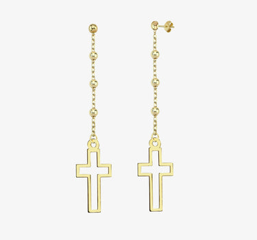 Dangle Cross Earrings | 14K Solid Gold - Mionza Jewelry-14K Solid Gold, 30th birthday gift, christian earrings, Christmas Gift, cross earrings women, cross jewelry, Cross Stud Earrings, Dangle Cross, dangle earrings, Gifts for Women, Hanging Cross, religious earrings, religious jewelry, Silver Cross Earring
