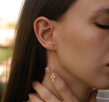 Dangle Cross Earrings | 14K Solid Gold